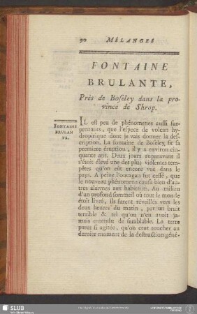 Fontaine Brulante, Près de Boseley dans la province de Shrop