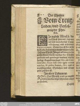 Vom Creutz/ Leiden/ und Verfolgung der Christen.