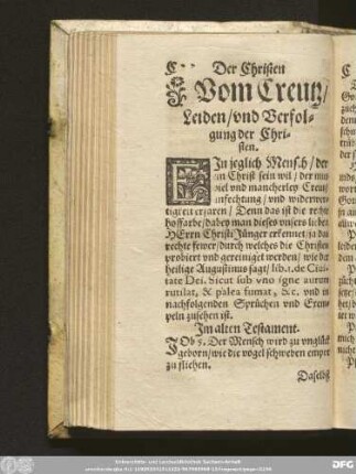Vom Creutz/ Leiden/ und Verfolgung der Christen.