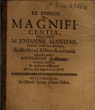 Ex Ethicis De Magnificentia