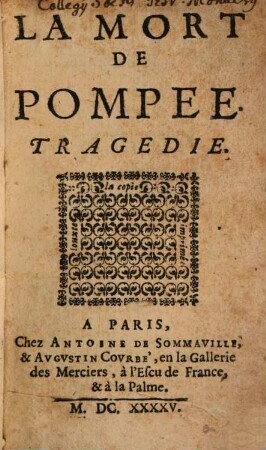 La Mort de Pompée : Tragédie