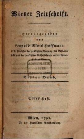Wiener Zeitschrift. 1 (1792)