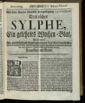 (XVI. Stück.) den 22. Februari. Anno 1752.