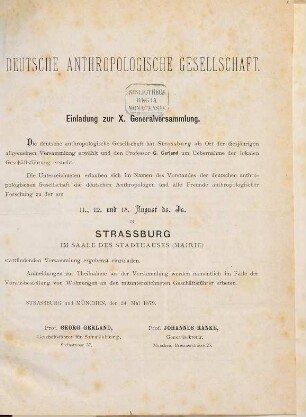 Einladung zur X. Generalversammlung