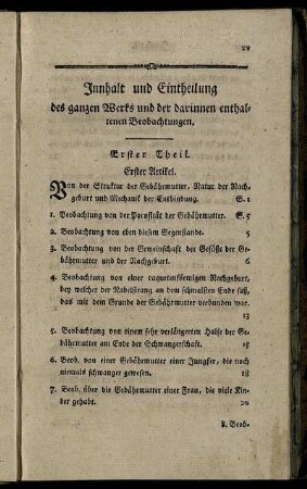 Innhalt und Eintheilung des ganzen Werks und der darinnen enthaltenen Beobachtungen.