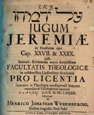 Jugum Jeremiae = ʿOl Yirmeyāhû