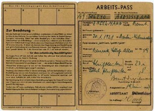 Arbeits-Pass von Bernt Engelmann