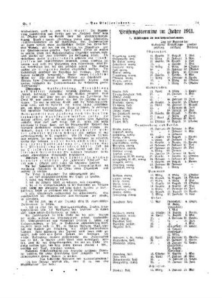 Prüfungstermine im Jahre 1911