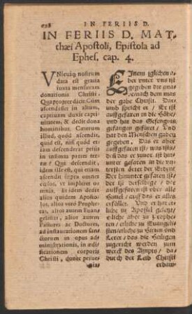 In Feriis D. Matthaei Apostoli ...