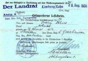 Ersatzreserve-I-Schein für Franz Debus