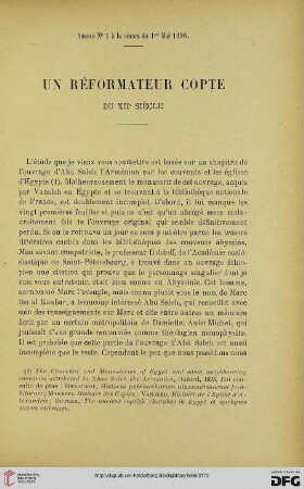 3.Ser. 7.1896: Un réformateur copte du XIIe siècle