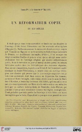 3.Ser. 7.1896: Un réformateur copte du XIIe siècle