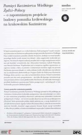16: Pamie̜ci Kazimierza Wielkiego Żydzi-Polacy - o zapomnianym projekcie budowy pomnika królewskiego na krakowskim Kazimierzu