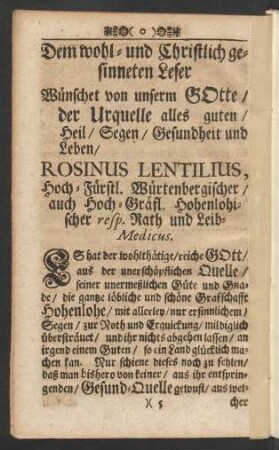 Dem wohl- und Christlich gesinneten Leser ...