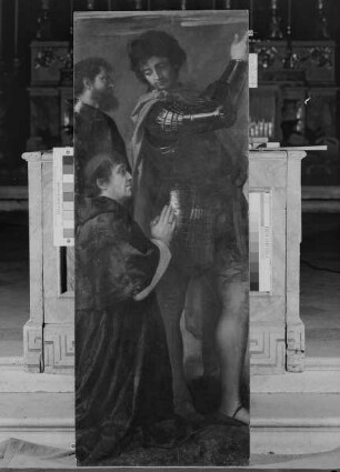 Auferstehung Christi mit Verkündigung und Heiligen — linke untere Tafel: der Stifter Altobello Averoldi mit den Heiligen Nazaro und Celso