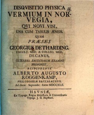 Disqvisitio physica vermium in Norvegia, qui novi visi : una cum tabulis aeneis