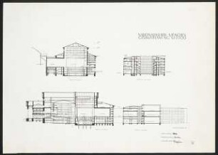 Nationaltheater, München Wiederaufbau: Gesamtplanung Quer- und Längsschnitte Bühnenhaus und Betriebshaus