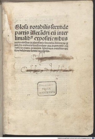 Doctrinale : P. 2. Mit Glossa notabilis von Gerardus de Zutphania und Vorrede "Satis debiti decoris ..."