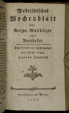 Des fünften Jahrgangs vom Jahr 1784. viertes Quartal.