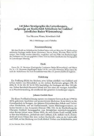 140 Jahre Stratigraphie des Lettenkeupers, aufgezeigt am Kocherkleb Schleifrain bei Gaildorf (nördliches Baden-Württemberg)