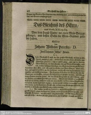 Das Gleichniß des Herrn, aus Matth. XXI,33. seq. ...