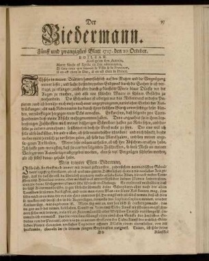 Fünff und zwantzigstes Blatt 1727. den 20. October