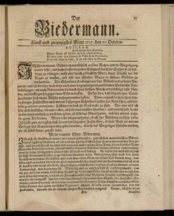Fünff und zwantzigstes Blatt 1727. den 20. October