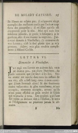 Lettre VI. Dimanche à Vinchester