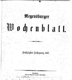 Regensburger Wochenblatt. 60, 60. 1870