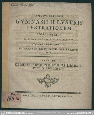 Anniversariam Gymnasii Illustris lustrationem