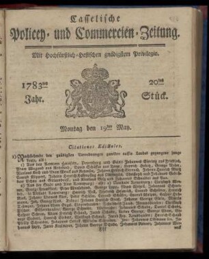 20tes Stueck, Montag den 19ten May. 1783