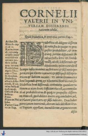 Cornelii Valerii Tabulae in Universam Disserendi rationem tabulae.