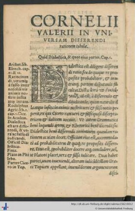 Cornelii Valerii Tabulae in Universam Disserendi rationem tabulae.