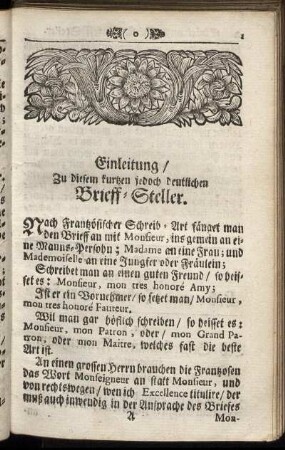 Einleitung, Zu diesem kurtzen jedoch deutlichen Brieff-Steller.