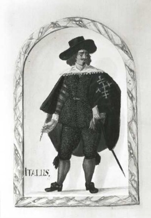Italus (Italiener) : Italus (Italiener). Illustration aus dem Skizzenbuch "Nationes", Deckfarbe ; 18,4 x 12 cm, 1601/1700