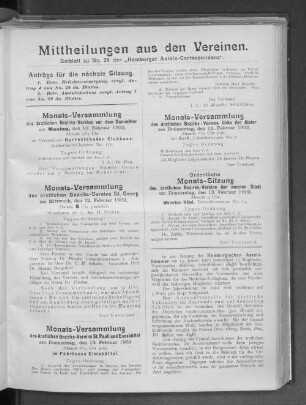 Mittheilung aus den Vereinen. Beiblatt zu No. 29 der "Hamburger Aerzte-Correspondenz"