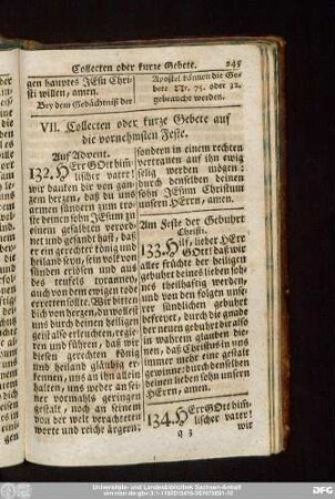 VII. Collecten oder kurze Gebete auf die vornehmsten Feste.