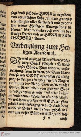 Vorbereitung zum heiligen Abendmal