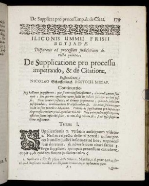 Disputatio [...] quinta, De Supplicatione pro processu impetrando, & de Citatione