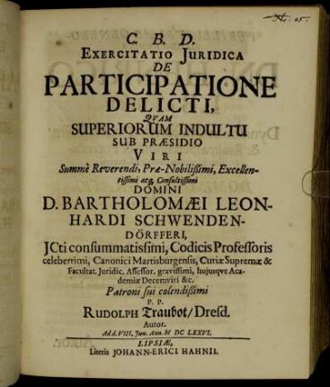 Exercitatio Iuridica De Participatione Delicti