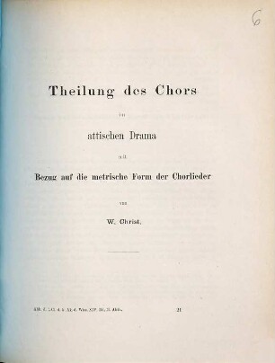 Theilung des Chors im attischen Drama mit Bezug auf die metrische Form der Chorlieder