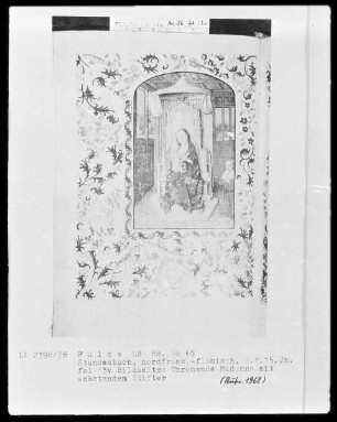 Stundenbuch, ad usum Romanum — Thronende Madonna mit anbetendem Sifter, Folio 13verso