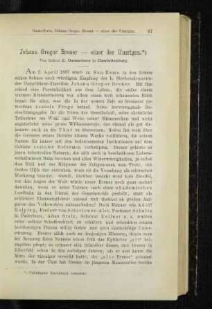 Johann Gregor Breuer - einer der Unsrigen