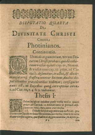 Disputatio Quarta De Divinitate Christi Contra Photinianos.