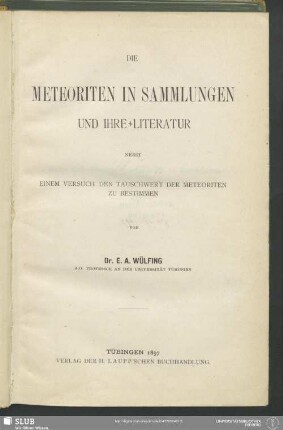 Die Meteoriten In Sammlungen Und Ihre Literatur, Nebst Einem Versuch Den Tauschwert Der Meteoriten Zu Bestimmen