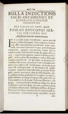 Bulla Indictionis Sacri Oecumenici Et Generalis Concilii Tridentini.