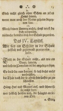 Das IV. Capitel. Wie sich ein Schüler in der Schule höflich und geziemend zu erweisen habe