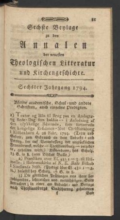 Sechste Beylage