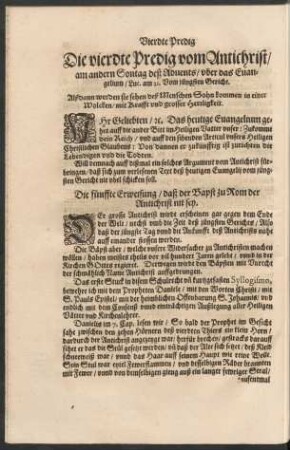 Die vierdte Predig vom Antichrist/ am andern Sontag deß Advents ...