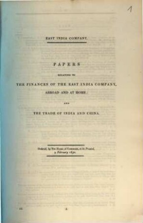 Papers relating to the finances of the East India Company, abroad and at home, and the trade of India and China